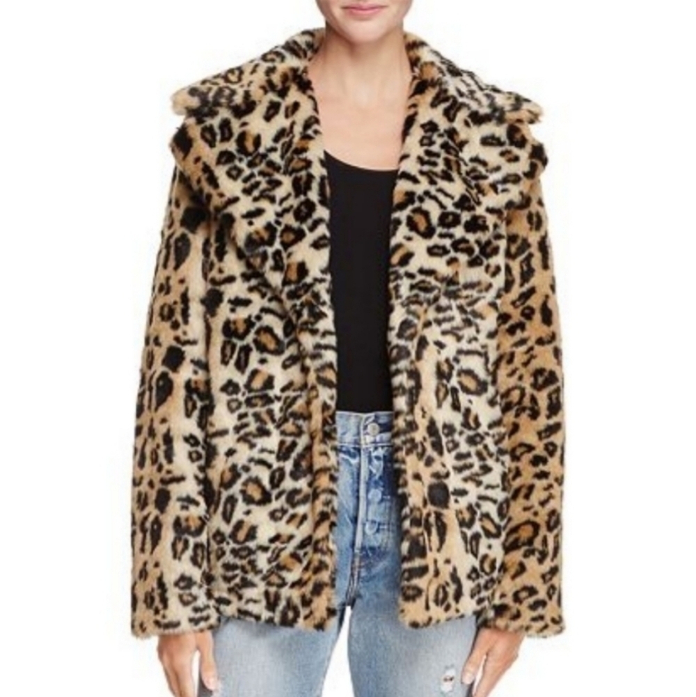 Leopard Faux Fur Coat Sz M